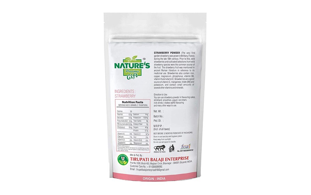 Nature's Gift Spray-Dried Strawberry Powder    Pack  250 grams